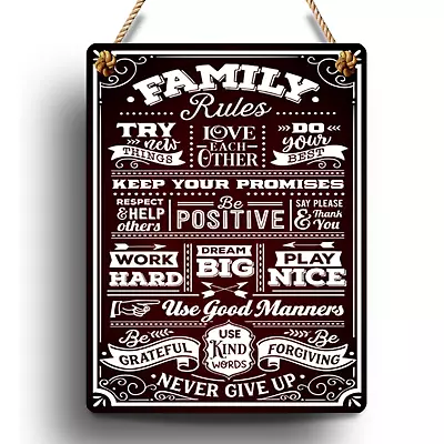 £5.99 • Buy Hanging Sign Plaque METAL Wall Art Home Decor House Rules Family Shabby Chic