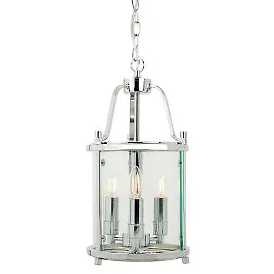 Traditional 3 Light Solid Brass Round Hall Ceiling Lantern Polished Chrome • £159