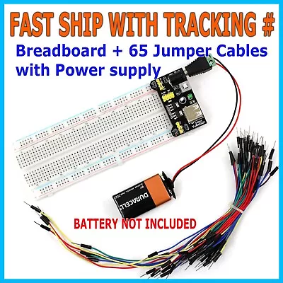 830 Point Solderless Breadboard 65 Pcs Jumper Cable Mb-102 Power Supply Module • $8.95