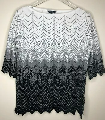 Misook Sweater Sz S Ombre Chevron Knit Blk White Zig Zag 42  Chest $238 • $44