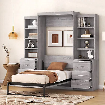 Murphy Bed W/Built-in Drawers & Shelves Space-Saving Murphy Cube Cabinet Bed • $1525.86