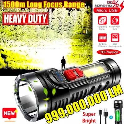 Super Bright 999000000 LM LED Torch Tactical Flashlight Lantern Rechargeable US • $11.97