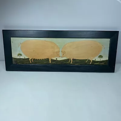 Warren Kimble Kissing Pigs Americana Farmhouse Print Dark Green Wooden Frame • $22.99