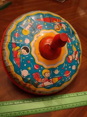 Vintage Tin Spinning Toy Top Kid Astronauts Rocket Ships About 9 Inches (23-2799 • $7.99