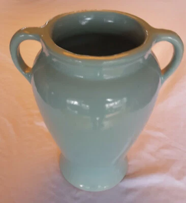 $95 • Buy Antique Arts Crafts Zanesville Stoneware Pottery Seafoam 2 Handle Vase Oil Jar