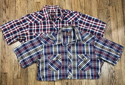 Vintage Wrangler Western Pearl Snap Short Sleeve Cowboy Shirts Lot Men’s Large • $31.50