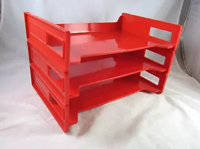 Rogers Red Plastic Paper Trays Set Of 3 Stackable Organizers Desk Office Vintage • $36