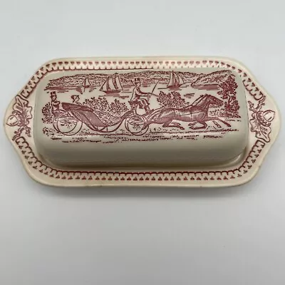 Memory Lane Royal Ironstone Transferwear Red & White Butter Dish Vintage  • $24.94