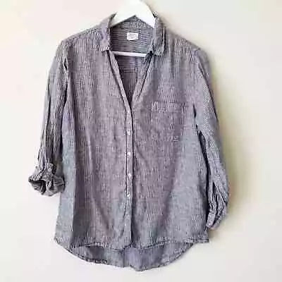 Sigrid Olsen 100% Linen Button Up Shirt Women Size M Blue Roll Tab Beach Casual • $22.99