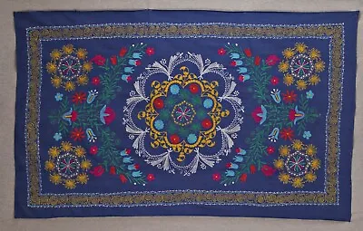 Vintage Blue Suzani FabricUzbek Tapestry Wall Hangingembroidered Bedspread • $82.99