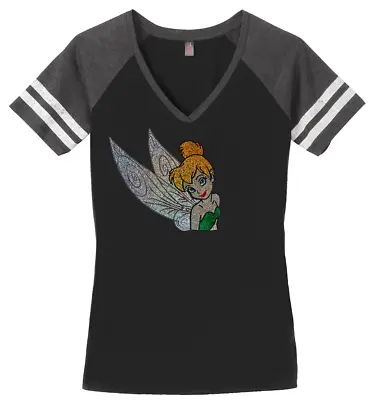 Women's Tinkerbell Disney T-Shirt Ladies Tee Shirt S-4XL Bling V-Neck • $29.99