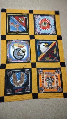 $59.99 • Buy Vintage 90s Harley Davidson Motocycle Quilt Throw Bandana Retro Rare Blanket