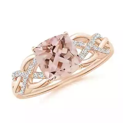 ANGARA Criss Cross Shank Cushion Morganite Engagement Ring For Women In 14K Gold • $1565.52