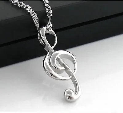 Sterling Silver Treble Clef Music Note Pendant Charm Necklace • $18.50