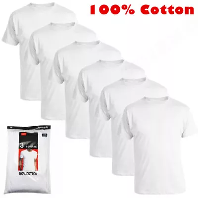 6-Pack Crew-Neck For Men's 100% Cotton Tagless T-Shirt Undershirt Tee White • $25.99