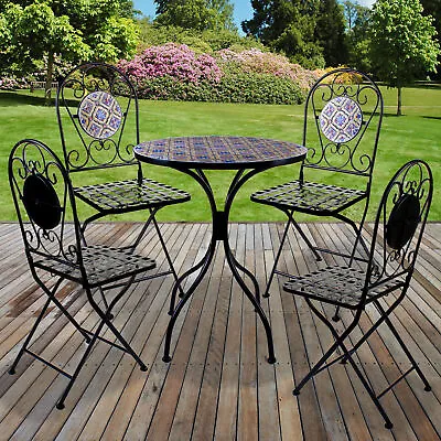 Mosaic Bistro Set Outdoor Patio Garden Furniture Dining Set Table Folding Chairs • £119.99