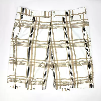 BILLABONG Shorts Mens 34 Hybrid Brown Plaid Flat Front Golf Beach Mesh Pockets • $16.99