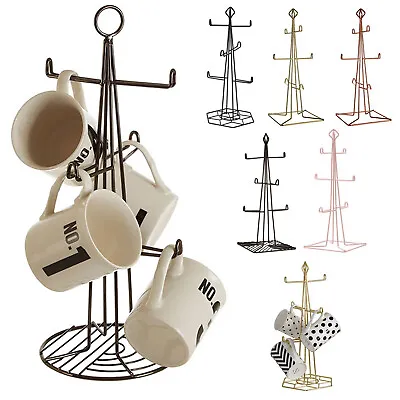 Vertex 6 Cup Mug Tree Stand Iron Wire Coffee Mugs Holder Kitchen Rack Organiser • £11.95