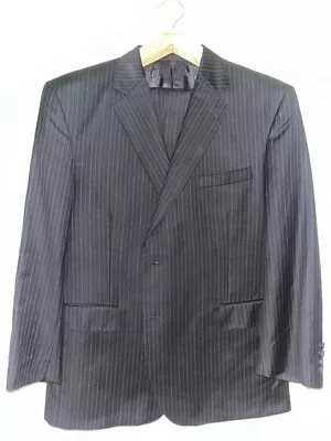 Jos A Bank Signature Gold Suit Black Blue/White Stripe 46R • $49.97