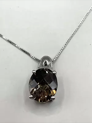 Sterling Silver Pendant & 18  Necklace Smoky Quartz Jewelry 925 #278 • $24.95