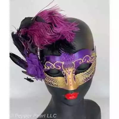 Masquerade Eye Masks Venetian Style Ribbon Tie Set Of 4 Different Black Purple • $24.99