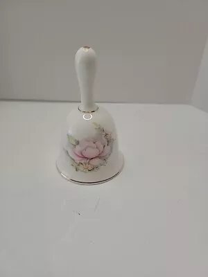 Vintage WHITE Glass  BELL WITH PINK FLOWER  4  Tall  • $11.99