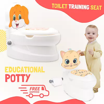 Potty Training Toilet Seat For Kids With Lid Toilet Paper Holder And Flush Sound • £29.90