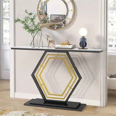 Solid Marble Console Table Side Table Entryway Hallway Table Hexagon Metal Frame • $189.92