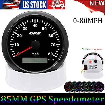 85mm Boat GPS Speedometer 0-80MPH Odometer Gauge 7 Color LED For Car Truck Motor • $48.13