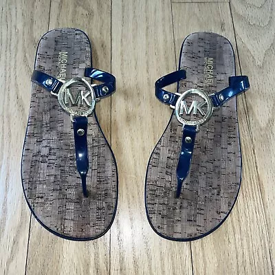 Michael Kors Women’s Navy & Gold Jelly And Cork Flip Flops Size 9 • $10.99