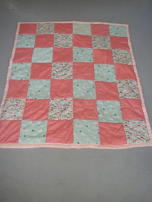 New Handmade Patchwork Quilt Throw Cot Baby Blue/pink Flamingo Swan 3' X 3'7  • £13.50