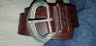 $40 • Buy Massimo Dutti-Boho-Thick Chunky Dk Brown Crocodile Embossed Cowhide Leather Belt