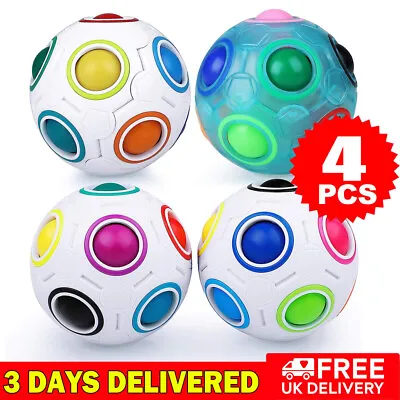 4x Magic Rainbow Ball Circle Spinner Fidget Puzzle Speed Cube Stress Relief Toys • £9.90