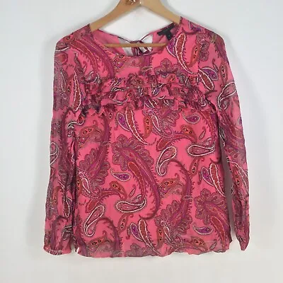 J.Crew Womens Blouse Top Size 0 Aus 6 Pink Paisley Long Sleeve Silk 064846 • $22.95