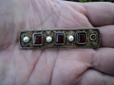 Vintage MFA Museum Of Fine Arts Byzantine Garnet Pearl Vermeil Sterling  Brooch • $22.95