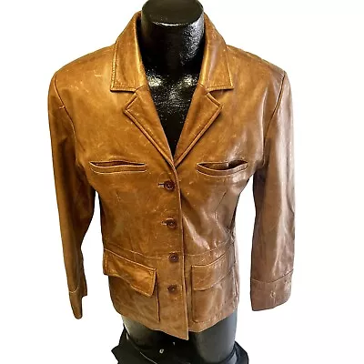 Mossimo Women WHISKEY Brown Leather Coat 4 Pocket Button Down Winter Jacket XL • $79.99