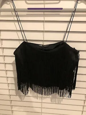 ZARA Fringed Flapper Cami Top FUN BLACK M   PERFECT!  UNIQUE & SEXY • £18.81