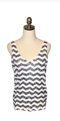 J Crew Sequined Tank Top Chevron Black White Ladies Sz M B12 • $14.99