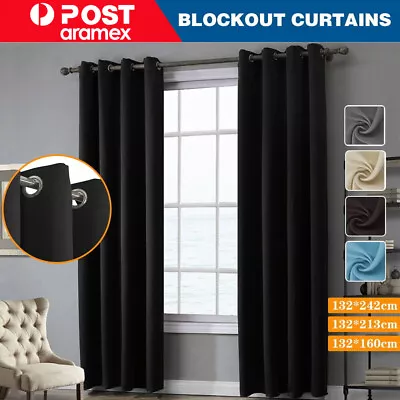 2X Blockout Curtains Thermal Blackout Curtains Fabric Pair Eyelet For Bedroom • $21.69