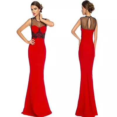 Sz 10 12 Red Black Mesh Sleeveless Sexy Formal Cocktail Evening Party Maxi Dress • $49.59