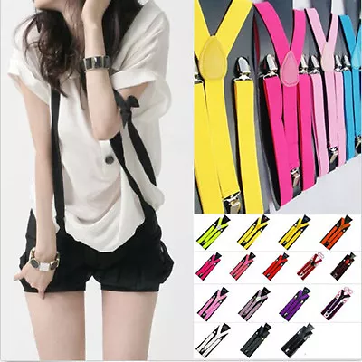 $4.99 • Buy Men Women Clip-on Suspenders Elastic Y-Shape Adjustable Braces Solids