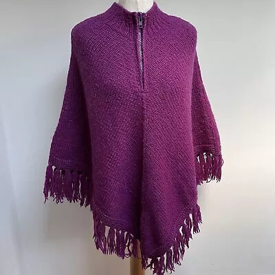 £45 • Buy Pachamama Poncho One Size Purple Tasselled 100% Wool Festival Layer