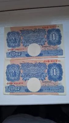 Old £1 One Pound Note Peppiatt Blue Circulated X 2 • £4.64