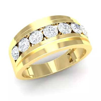 14K Yellow Gold 1ctw Round Natural Diamond Classic Channel Wedding Band For Men • $905