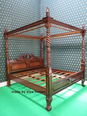  Super King Size Four Poster Mahogany Wood Queen Anne Style Bedframe • $2218.44