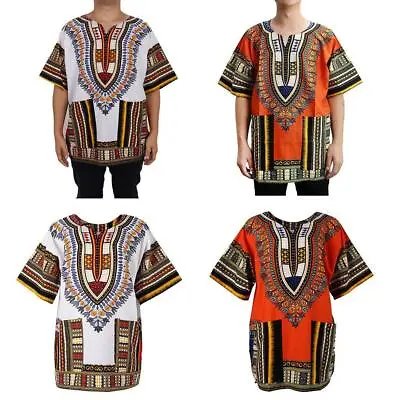 2pcs Mens Dashiki Shirt African Embroidery Print Festival Hippie Dress Shirt • £26.92