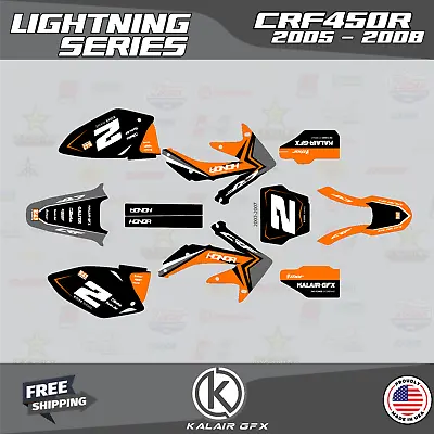 Graphics Kit For HONDA CRF450R (2005-2008) Lightning Series - Orange • $96.99