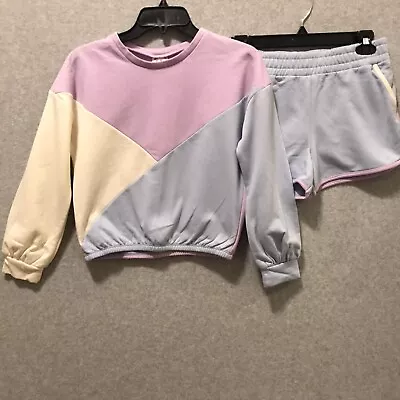 $24 • Buy Belle Du Jour Girl Size L Two Piece Outfit Sweatshirt Shorts Set Purple Blue NWT