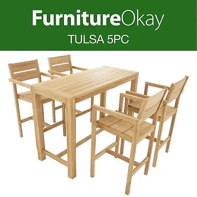 $1349 • Buy FurnitureOkay® Tulsa 5pc Teak Outdoor Bar Setting Patio Furniture Set