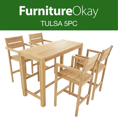 $1349 • Buy FurnitureOkay® Tulsa 5pc Teak Outdoor Bar Setting Patio Furniture Set